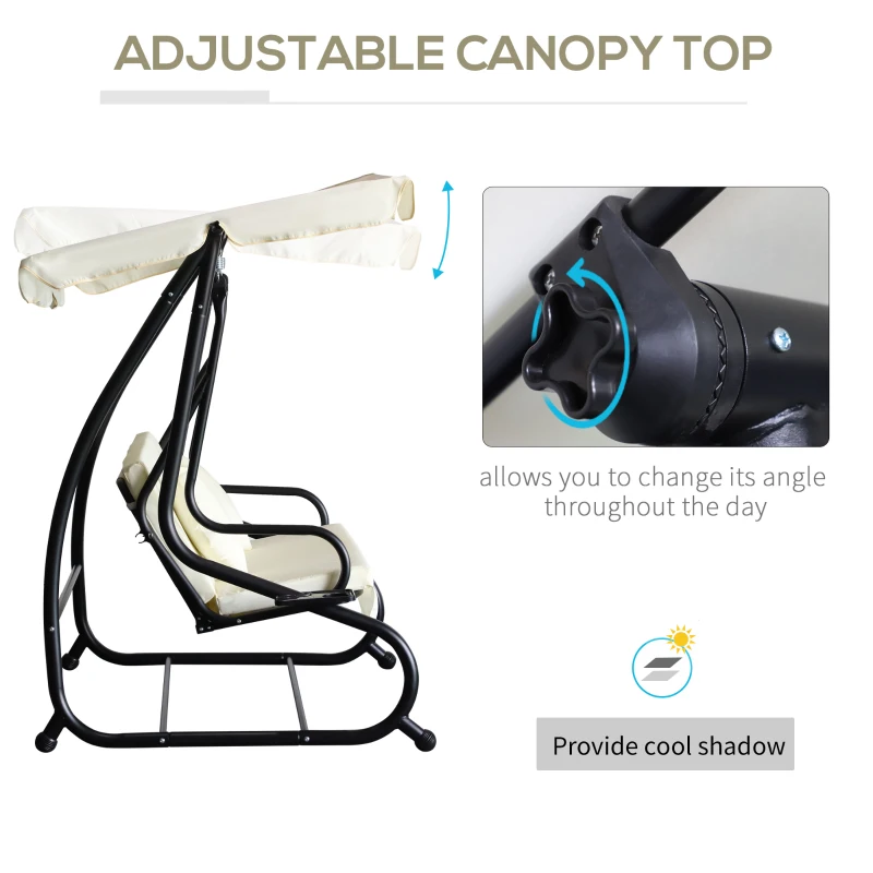 Outsunny 3 Seater Patio Swing Chair Convertible Cushioned Bed Outdoor Porch with Canopy and Pillow