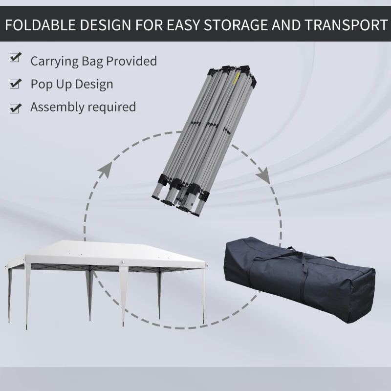 Outsunny 10' x 19' Outdoor Pop Up Party Tent Garden Easy Set Up Gazebo Canopy Market Event Sunshade, White