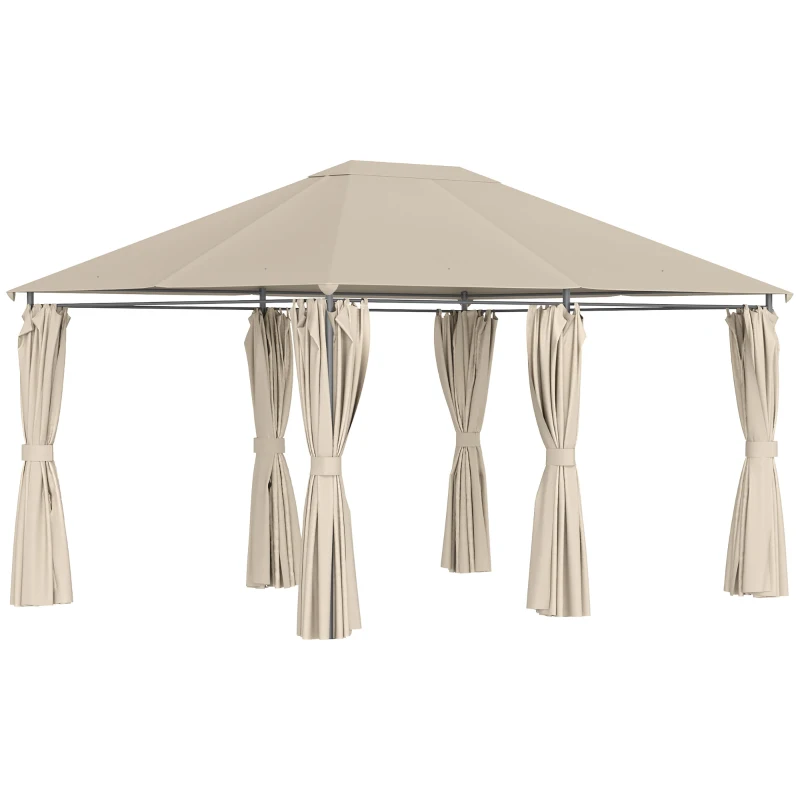 Outsunny 13'x 10' Soft-top Steel Patio Gazebo Canopy Party Tent with 6 Removable Curtains and Drainage Holes, Khaki