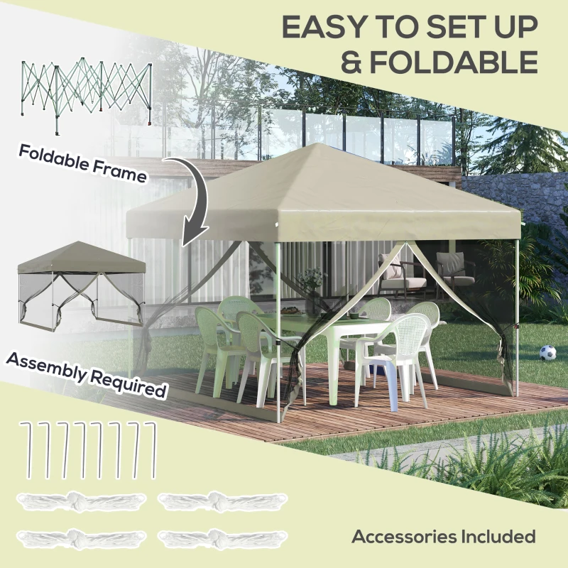 Outsunny 10' x 10' Pop Up Canopy Tent, Tents for Parties with Wheeled Carry Bag, Screen House Room, Height Adjustable Portable Gazebo, for Outdoor, Garden, Patio, Beige