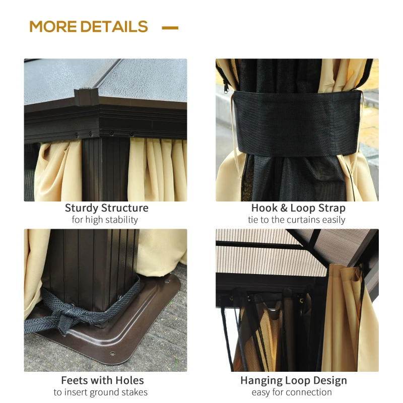 Outsunny 12' x 14' Deluxe Hard Top Patio Gazebo Canopy Garden Aluminum Shelter with Curtains and Mosquito Netting