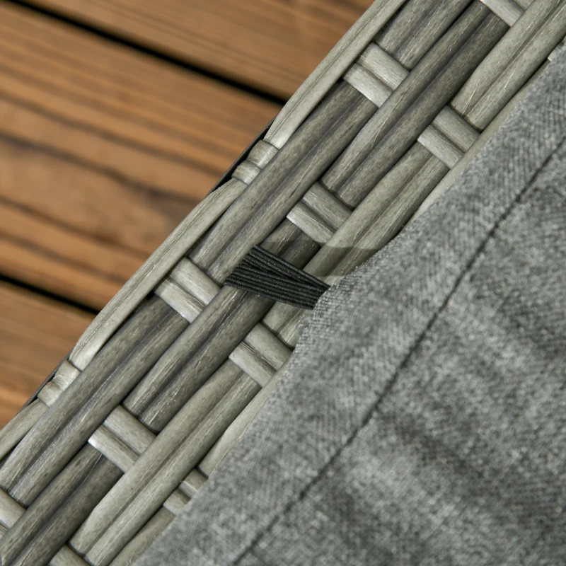 Outsunny Patio Dining Set, PE Rattan Furniture w/ 2 Chairs, Cushions & 3-Seat Sofa, Woodgrain Slatted Dinner Table, Mixed Gray