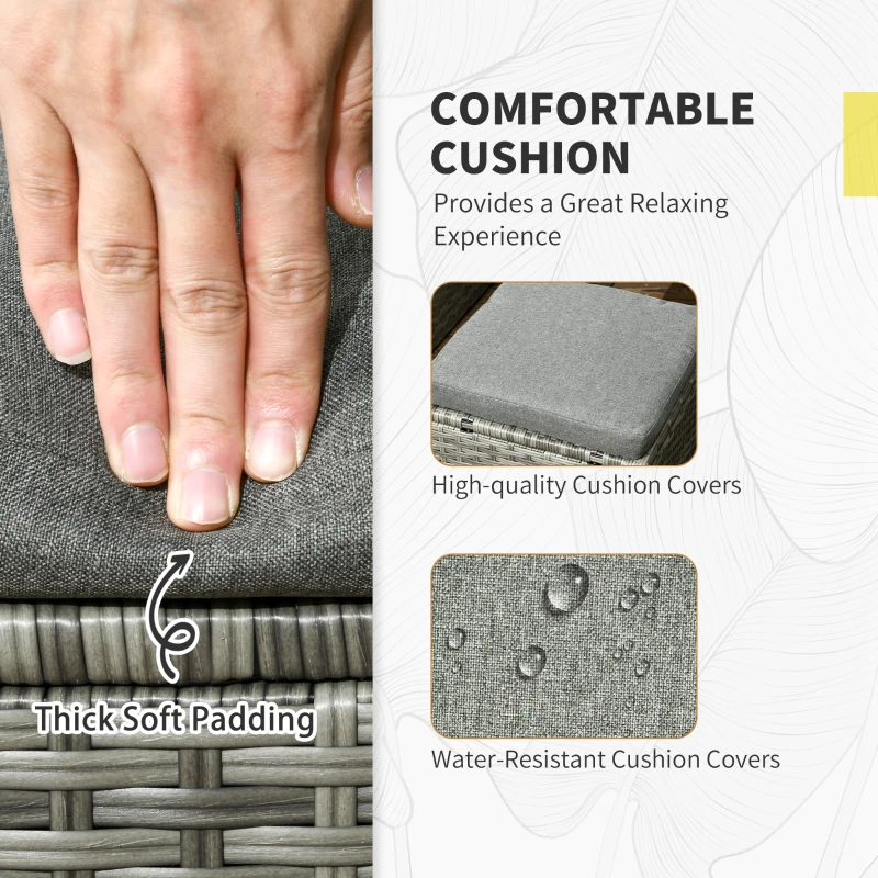 Outsunny Patio Dining Set, PE Rattan Furniture w/ 2 Chairs, Cushions & 3-Seat Sofa, Woodgrain Slatted Dinner Table, Mixed Gray