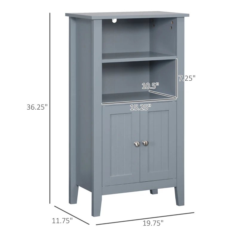 kleankin Bathroom Cabinet Organizer with 2-Tier Open Shelves, Double Door Enclosed Storage and Elevated Base, Dark Gray