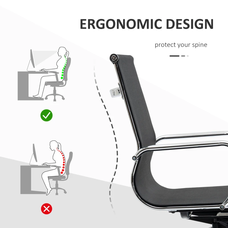 Vinsetto Mesh Office Chair, Swivel Computer Desk Chair with Adjustable Height and Armrests, Black