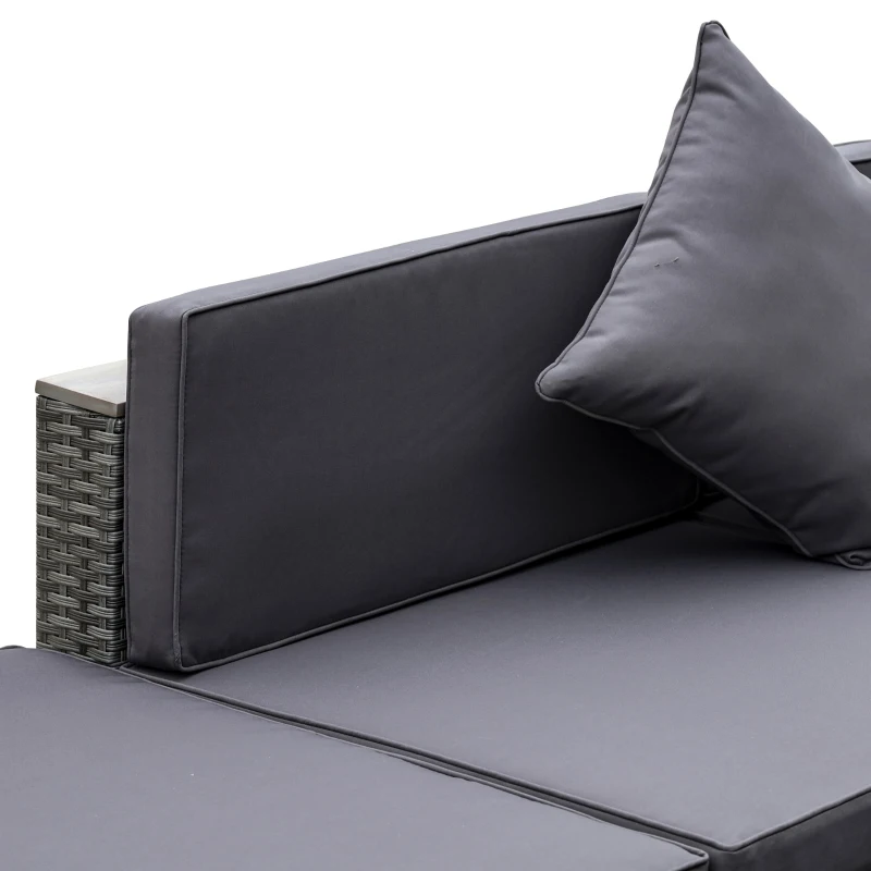 Outsunny 6 Piece Patio Furniture Set, All Weather Outdoor Rattan Sectional Sofa Couch with Chaise Lounge Sides, Coffee Table & Chairs, Conversation Set with Pillows & Cushions, Gray