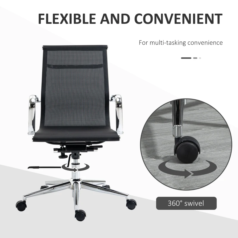 Vinsetto Mesh Office Chair, Swivel Computer Desk Chair with Adjustable Height and Armrests, Black