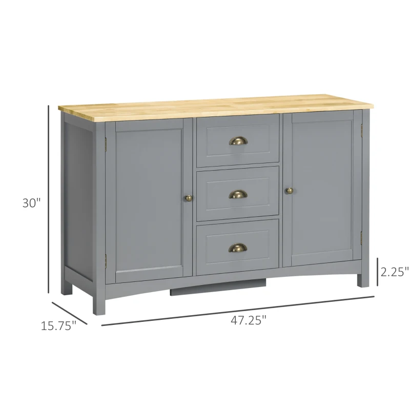 HOMCOM Buffet Cabinet with 3 Storage Drawers, Sideboard for Living Room, Gray