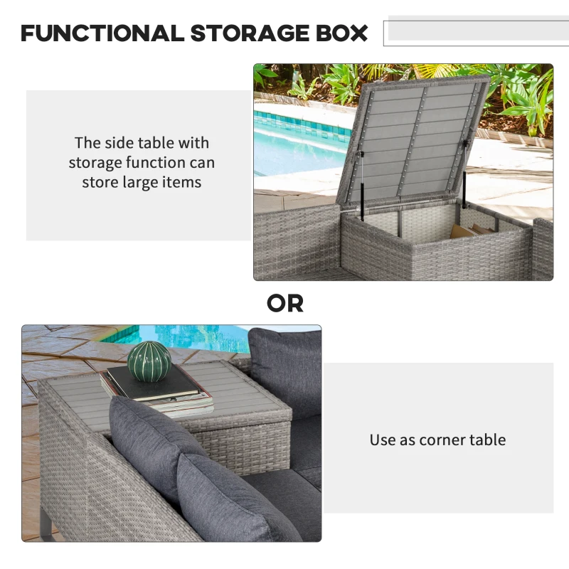 Outsunny 4 PCs Rattan Wicker Sofa Set Outdoor Conservatory Furniture w/ Side Storage Box