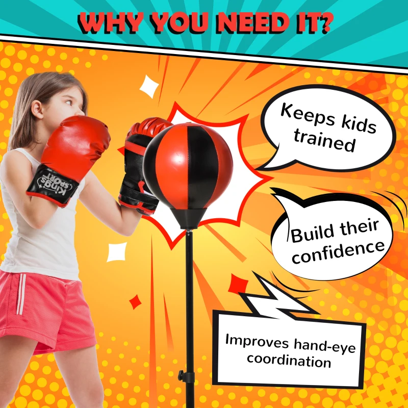 Qaba Indoor Fun Toy Punch Boxing Bag w/ Fillable Base & Soft Safety Mitts for Kids