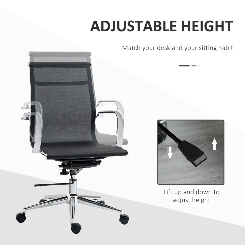 Vinsetto Mesh Office Chair, Swivel Computer Desk Chair with Adjustable Height and Armrests, Black