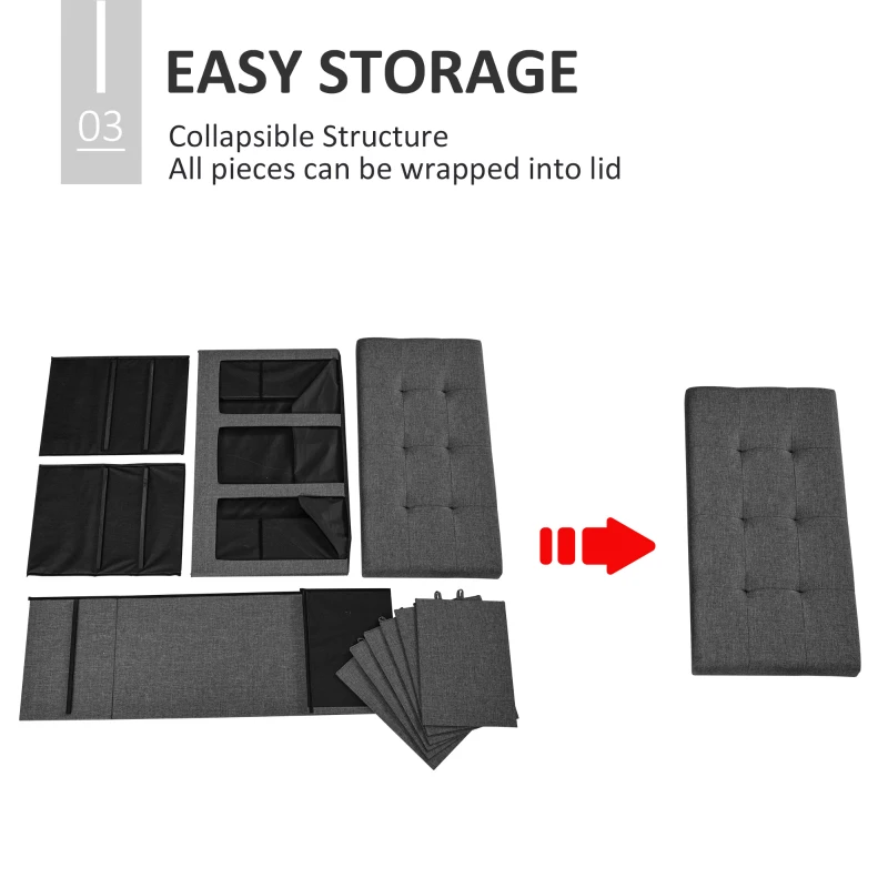 HOMCOM Modern Folding Shoe Storage Bench with Flipping Lid, Ottoman Bench for Bedroom & Hallway with 9 Cubes, Gray