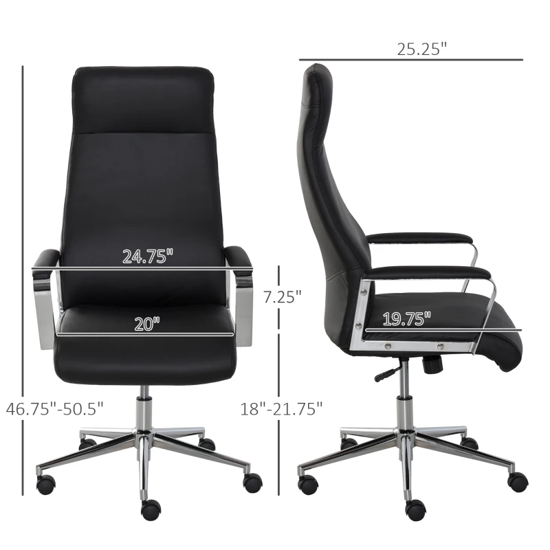 Vinsetto High Back Executive Office Chair Faux Leather Swivel Computer Desk Chair with Padded Arm, Adjustable Height, Wheels Black