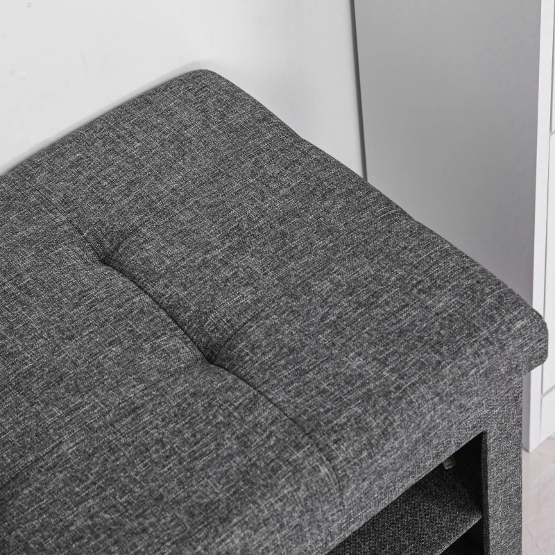 HOMCOM Modern Folding Shoe Storage Bench with Flipping Lid, Ottoman Bench for Bedroom & Hallway with 9 Cubes, Gray