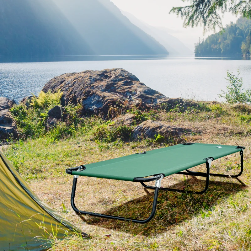 Outsunny Camping Cot for Adults, Folding Bed, Portable Sleeping Cot for Travel, Beach, Hiking, Rated for 264lbs, Green