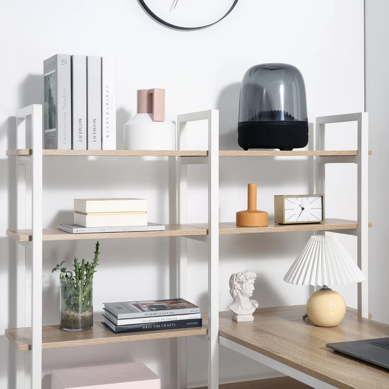 HOMCOM 5 Tier Versatile L-Shaped Computer Desk, Writing Table with Display Shelves and Metal Frame, Space-Saving for Study, Home Office, Natural