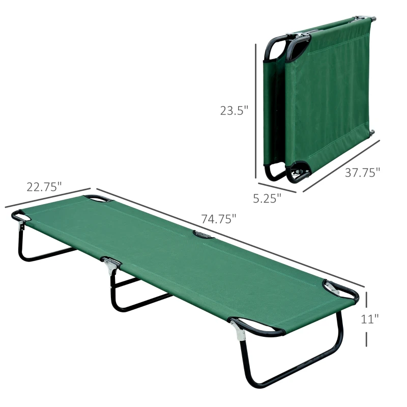 Outsunny Camping Cot for Adults, Folding Bed, Portable Sleeping Cot for Travel, Beach, Hiking, Rated for 264lbs, Green