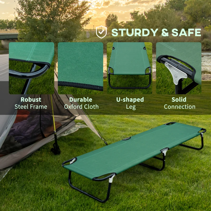 Outsunny Camping Cot for Adults, Folding Bed, Portable Sleeping Cot for Travel, Beach, Hiking, Rated for 264lbs, Green