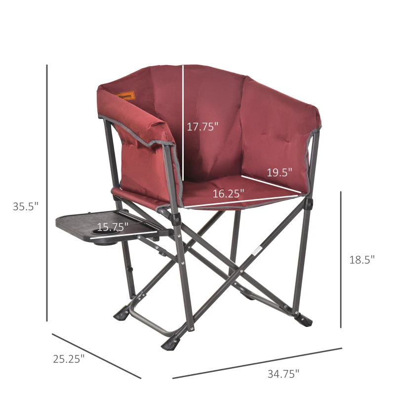 Outsunny Folding Camping Chair, Padded Director Chair with Side Table and Cup Holder, Portable for Picnic, Beach, Hiking, Travel, Red