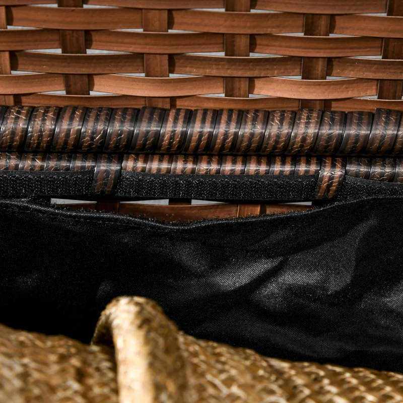 Outsunny Outdoor Deck Box & Shoe Storage, PE Rattan Wicker Towel Rack with Liner for Indoor, Outdoor, Patio Furniture Cushions, Pool, Garden Tools, Brown