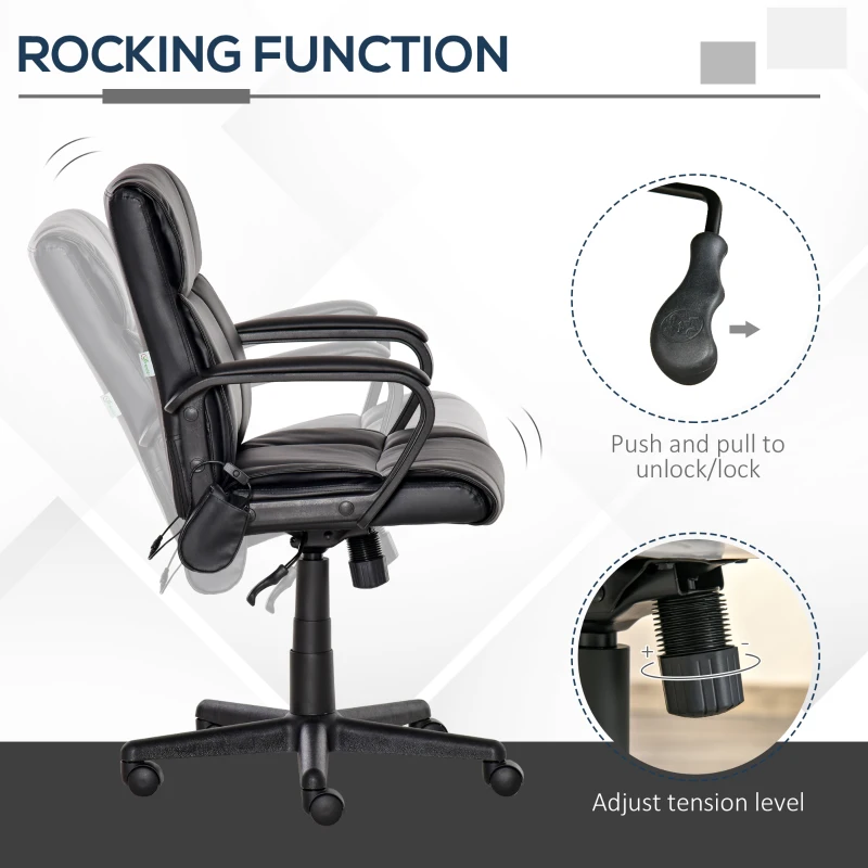 Vinsetto Mid Back Home Office Chair with 2-Point Lumbar Massage, USB Power, Faux Leather Desk Computer Chair, Black