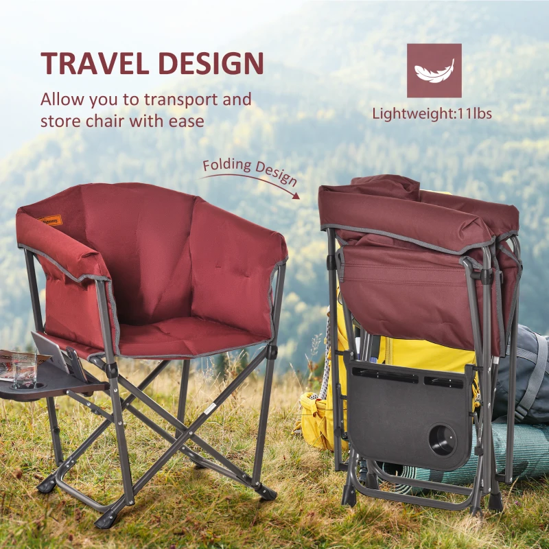 Outsunny Folding Camping Chair, Padded Director Chair with Side Table and Cup Holder, Portable for Picnic, Beach, Hiking, Travel, Red
