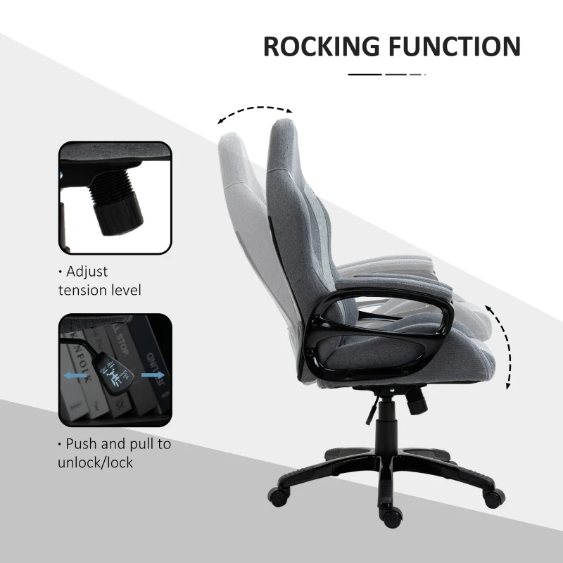 Vinsetto Ergonomic Home Office Chair High Back Task Computer Desk Chair with Padded Armrests, Linen Fabric, Swivel Wheels, and Adjustable Height, Grey