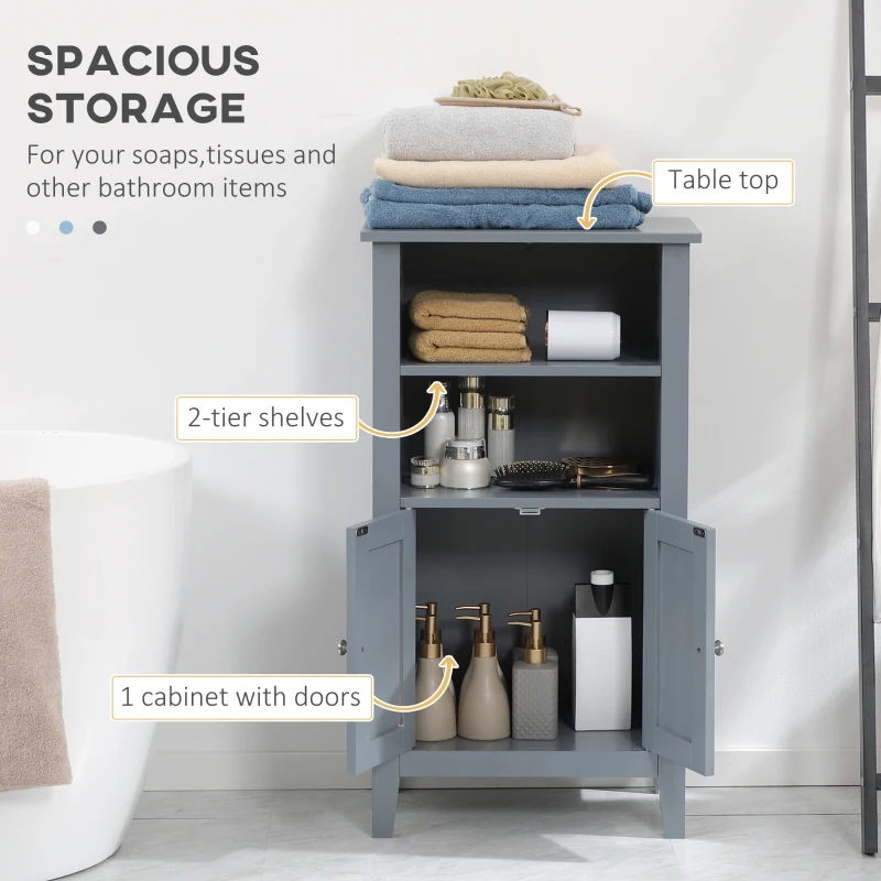 kleankin Bathroom Cabinet Organizer with 2-Tier Open Shelves, Double Door Enclosed Storage and Elevated Base, Dark Gray