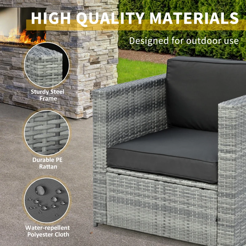 Outsunny Wicker Bistro Patio Set, 2 Porch Chairs & Glass Table, Black