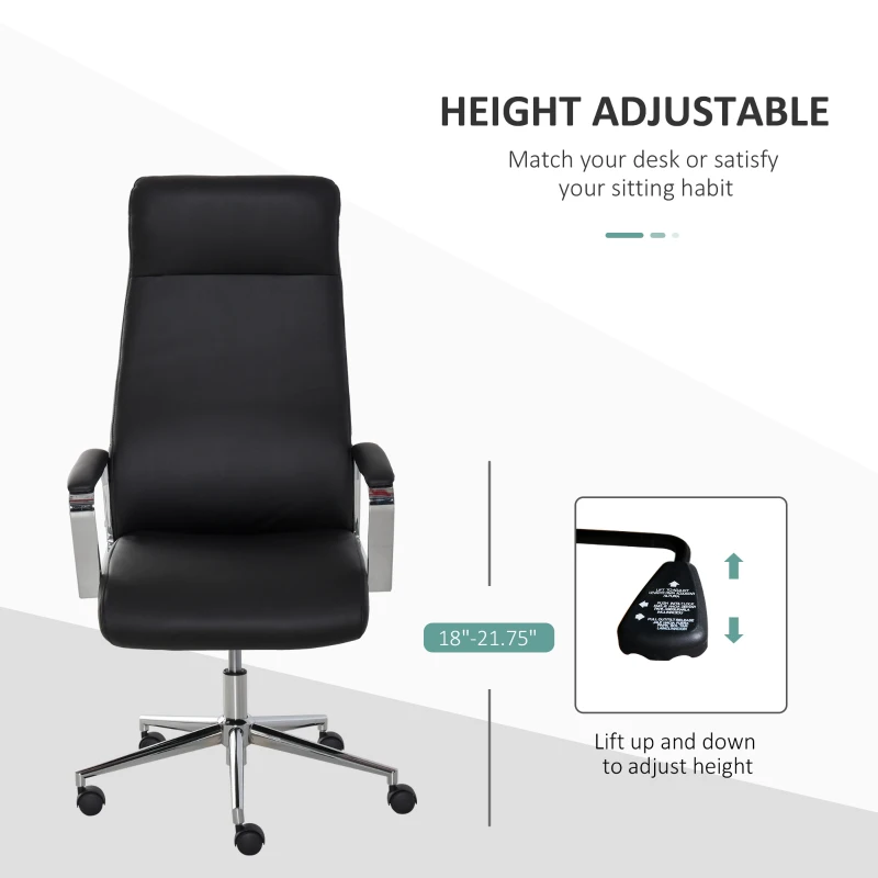 Vinsetto High Back Executive Office Chair Faux Leather Swivel Computer Desk Chair with Padded Arm, Adjustable Height, Wheels Black