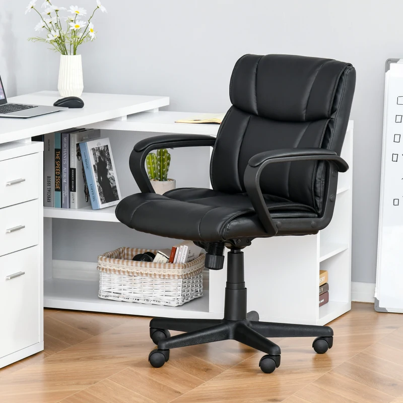 Vinsetto Mid Back Home Office Chair with 2-Point Lumbar Massage, USB Power, Faux Leather Desk Computer Chair, Black