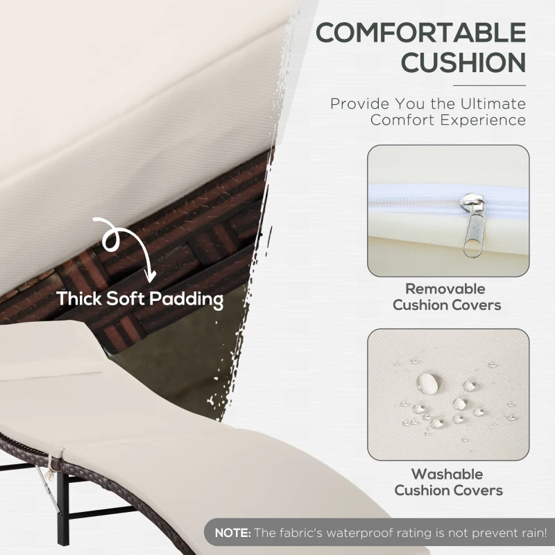 Outsunny Patio Chaise Set, Set Of 2 Folding Pool Lounge Chairs with Side Table, Outdoor PE Rattan Wicker, Cushion, Pillow for Beach, Beige