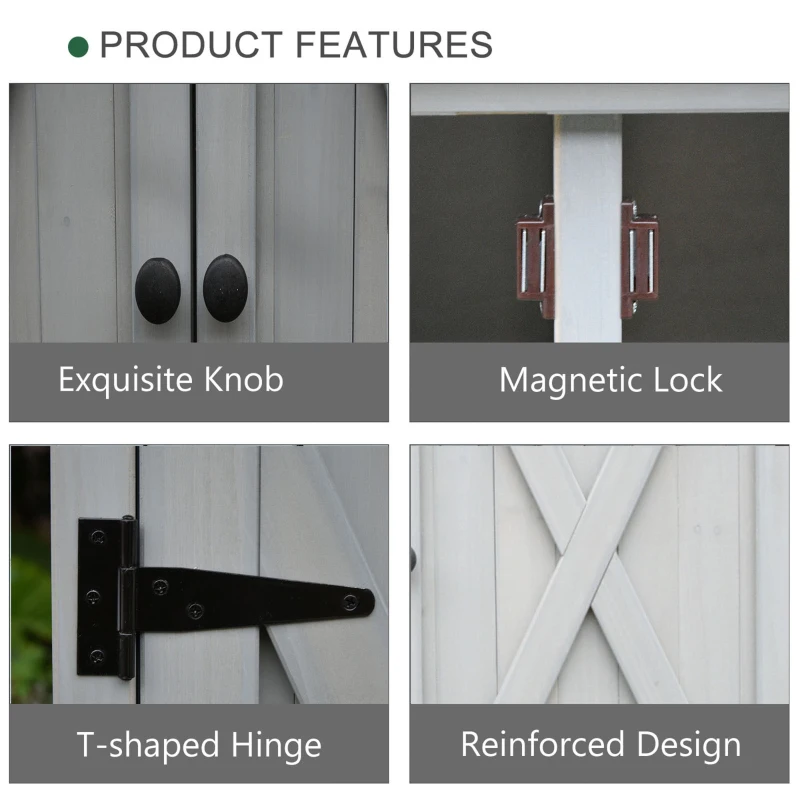 Outsunny Wooden Garden Storage Shed Fir Tool Cabinet Organizer with Asphalt Roof and Double Door for Outside, Garden and Yard