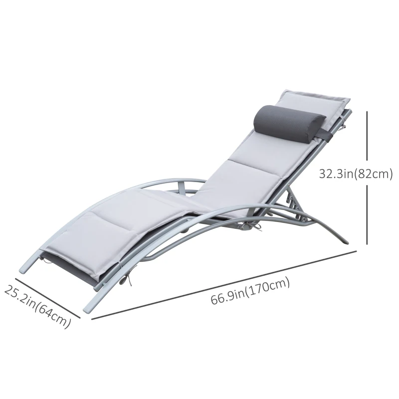 Outsunny Patio Reclining Chaise Lounge with Cushion and Padded Pillow Grey