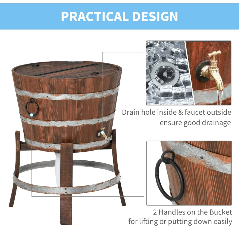 Outsunny 13 Gallons Retro Style Wooden Cooler Wood Ice Bucket with Separable Support Frame, Foldable Flip Cover and Faucet