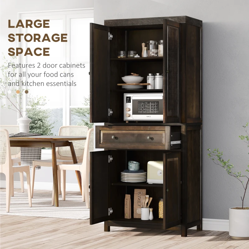 HOMCOM 72.5" Pinewood Large Kitchen Pantry Storage Cabinet, Freestanding Cabinets with Doors and Shelves, Dining Room