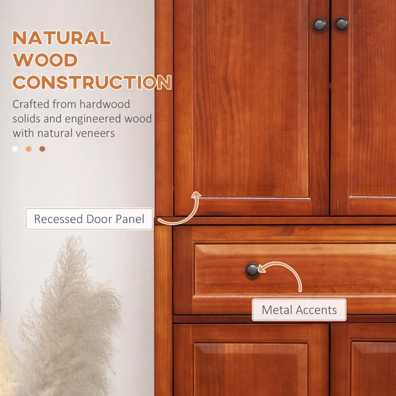 HOMCOM 72" Wood Kitchen Pantry Cabinet, Storage Organizer with Drawer and 2 Adjustable Shelves, Soft Close, Mahogany