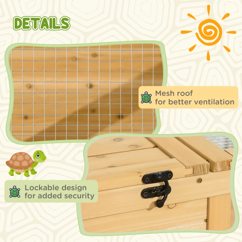 PawHut Wooden Tortoise House, Spacious Outdoor Turtle Habitat Enclosure, Secure Reptile Cage - Ideal for Garden & Patio Areas