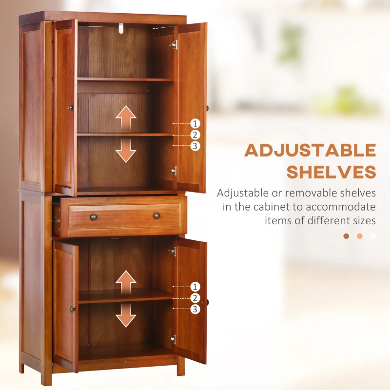 HOMCOM 72" Wood Kitchen Pantry Cabinet, Storage Organizer with Drawer and 2 Adjustable Shelves, Soft Close, Mahogany