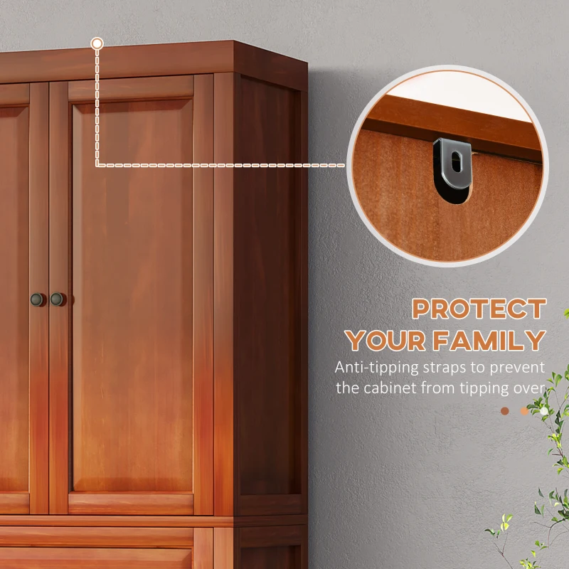 HOMCOM 72" Wood Kitchen Pantry Cabinet, Storage Organizer with Drawer and 2 Adjustable Shelves, Soft Close, Mahogany