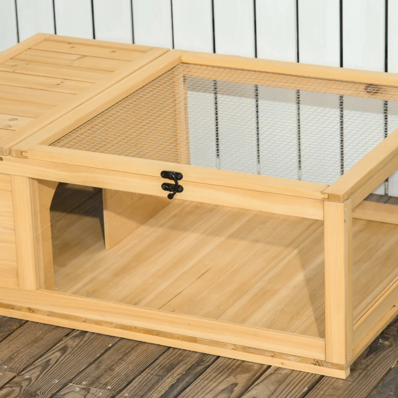 PawHut Wooden Tortoise House, Spacious Outdoor Turtle Habitat Enclosure, Secure Reptile Cage - Ideal for Garden & Patio Areas