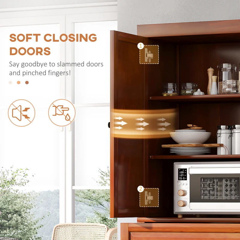 HOMCOM 72" Wood Kitchen Pantry Cabinet, Storage Organizer with Drawer and 2 Adjustable Shelves, Soft Close, Mahogany