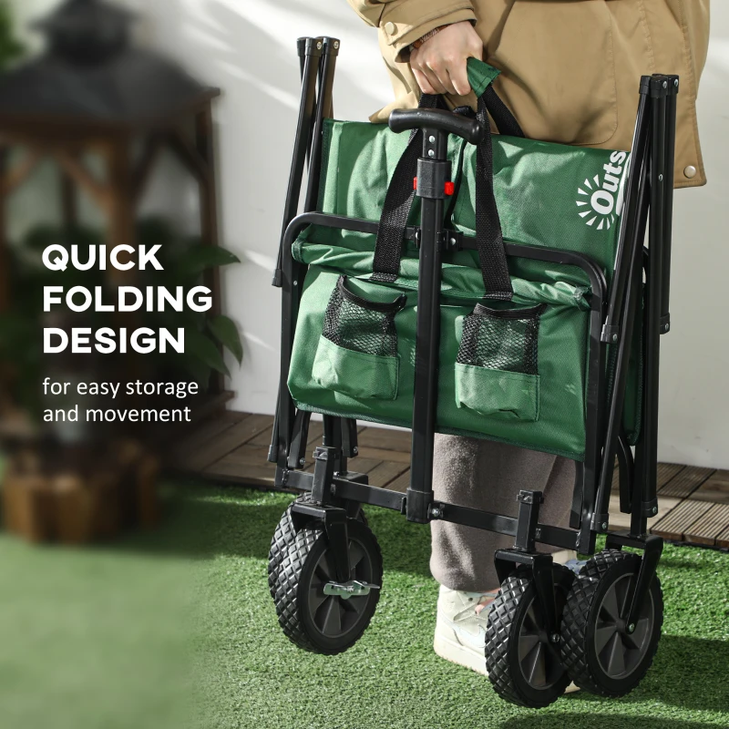 Outsunny Folding Wagon Cart, Outdoor Utility Wagon Heavy Duty Garden Shopping Cart Collapsible Camping Trolley with Steel Frame, Oxford Fabric