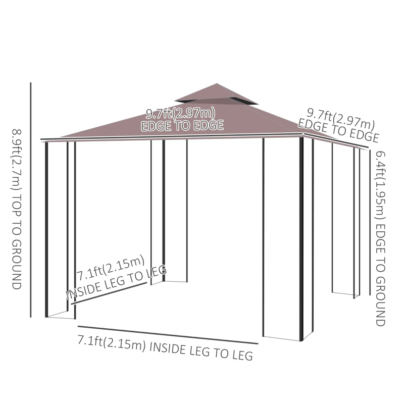 Outsunny 10'x10' Garden Gazebo Patio Canopy Portable Party Event Backyard w/ Mosquito Netting Coffee