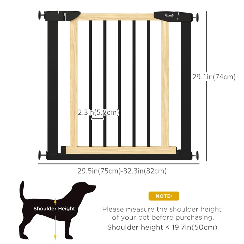 PawHut 29.5" - 32" Dog Gate for Doorways Stairs, Pressure Mount Safety Gate for Easy Step with Auto Close, Steel and Wood, Walk Through Pet Gate for Small and Medium Dogs