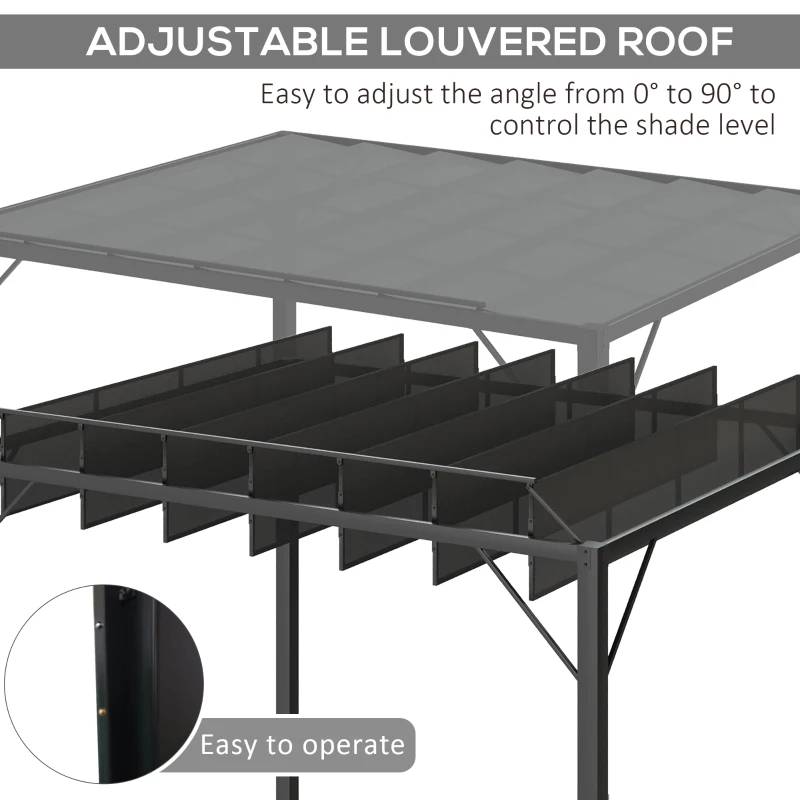 Outsunny Outdoor Louvered Pergola 9.7' x 8.2' Metal Patio Gazebo Sun Shade Shelter with Adjustable Breathable Mesh Roof, Grey