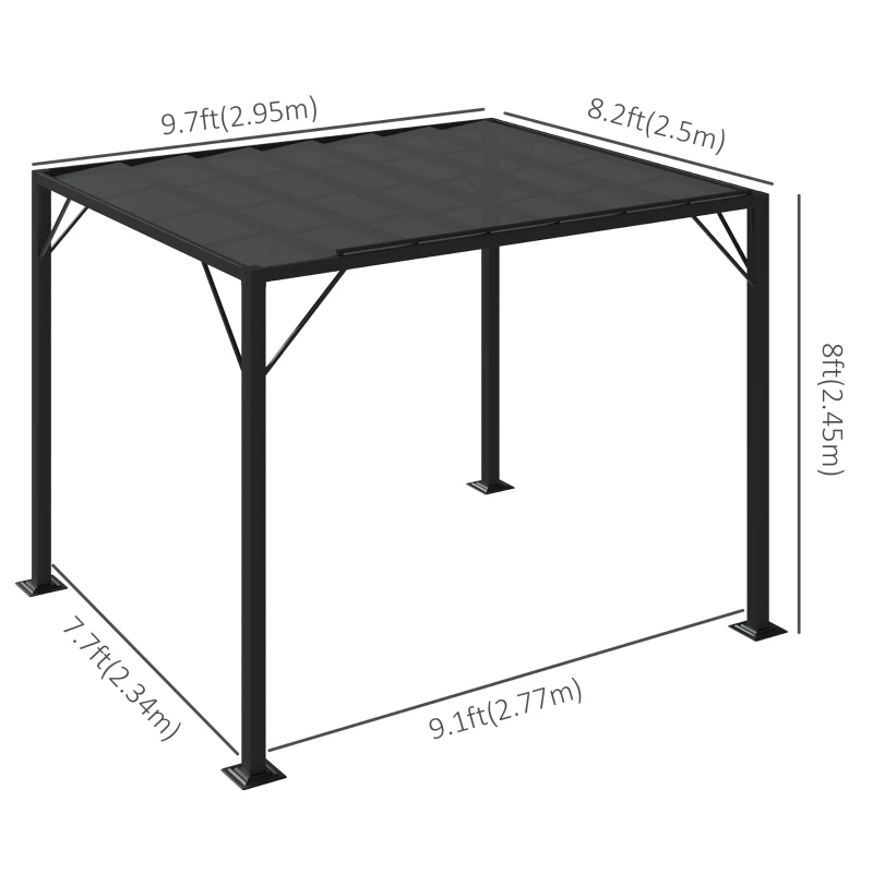 Outsunny Outdoor Louvered Pergola 9.7' x 8.2' Metal Patio Gazebo Sun Shade Shelter with Adjustable Breathable Mesh Roof, Grey