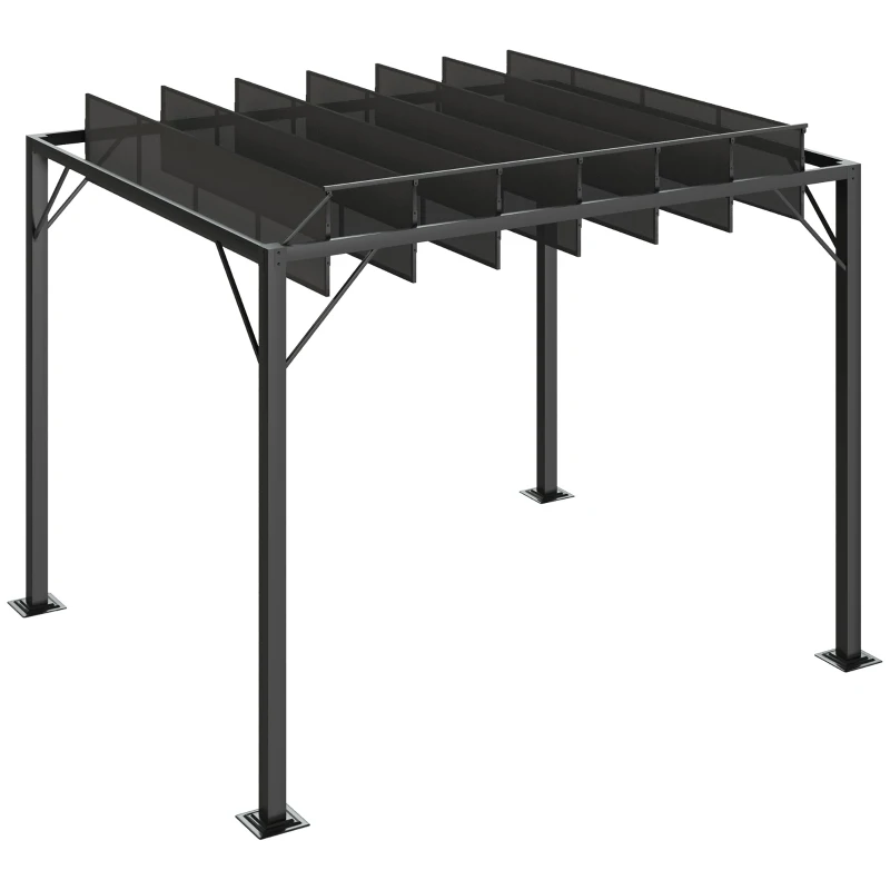 Outsunny Outdoor Louvered Pergola 9.7' x 8.2' Metal Patio Gazebo Sun Shade Shelter with Adjustable Breathable Mesh Roof, Grey