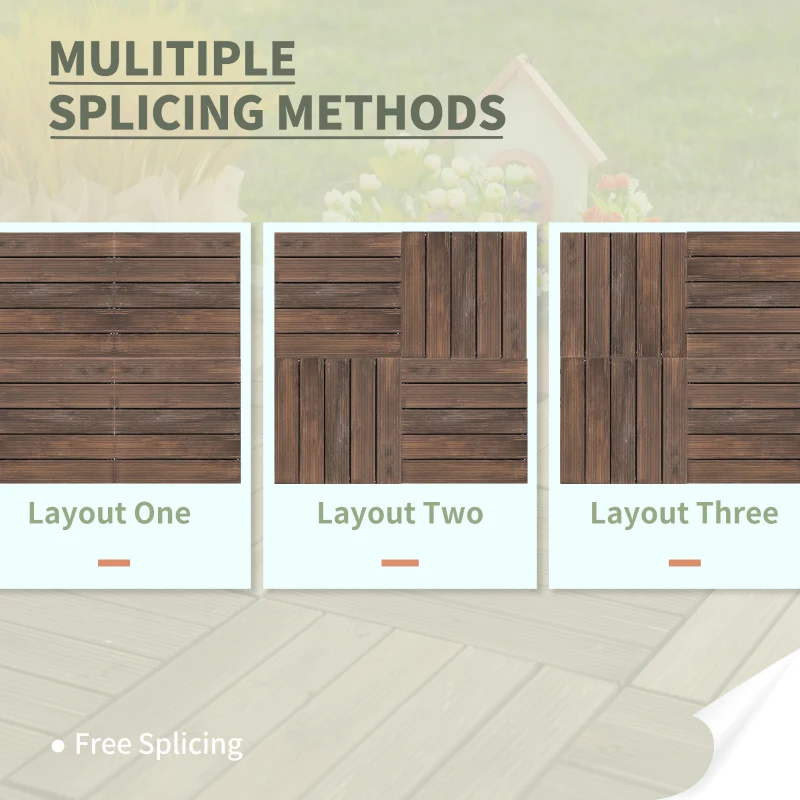 Outsunny 27 Pcs Wood Interlocking Deck Tiles, 12 x 12in Outdoor Flooring Tiles for Indoor and Outdoor Use, Tools Free Assembly, Black