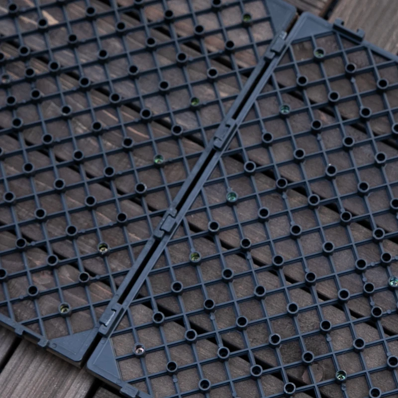 Outsunny 27 Pcs Wood Interlocking Deck Tiles, 12 x 12in Outdoor Flooring Tiles for Indoor and Outdoor Use, Tools Free Assembly, Black